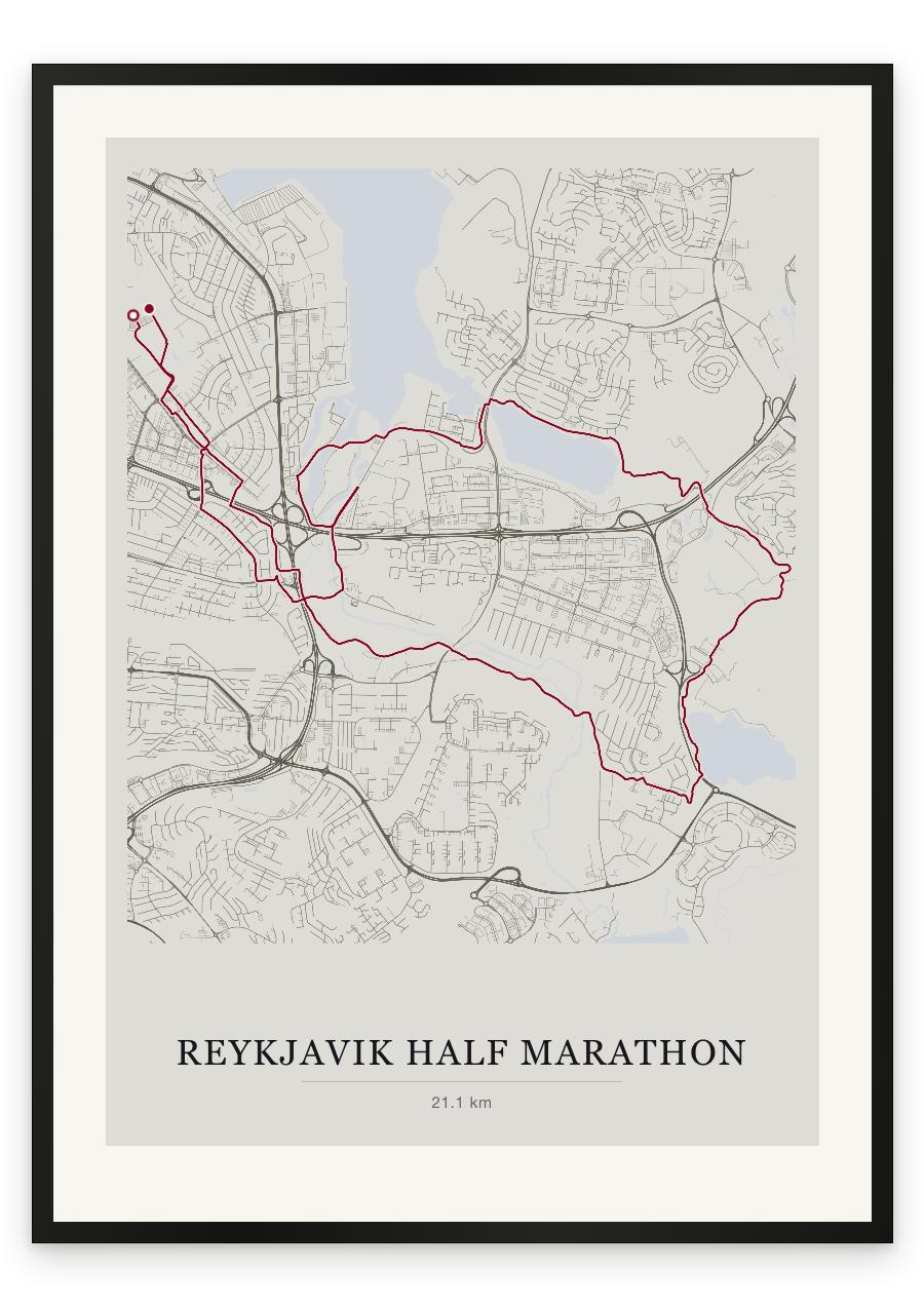 Reykjavik Half Marathon route print — Chalk palette, classic map