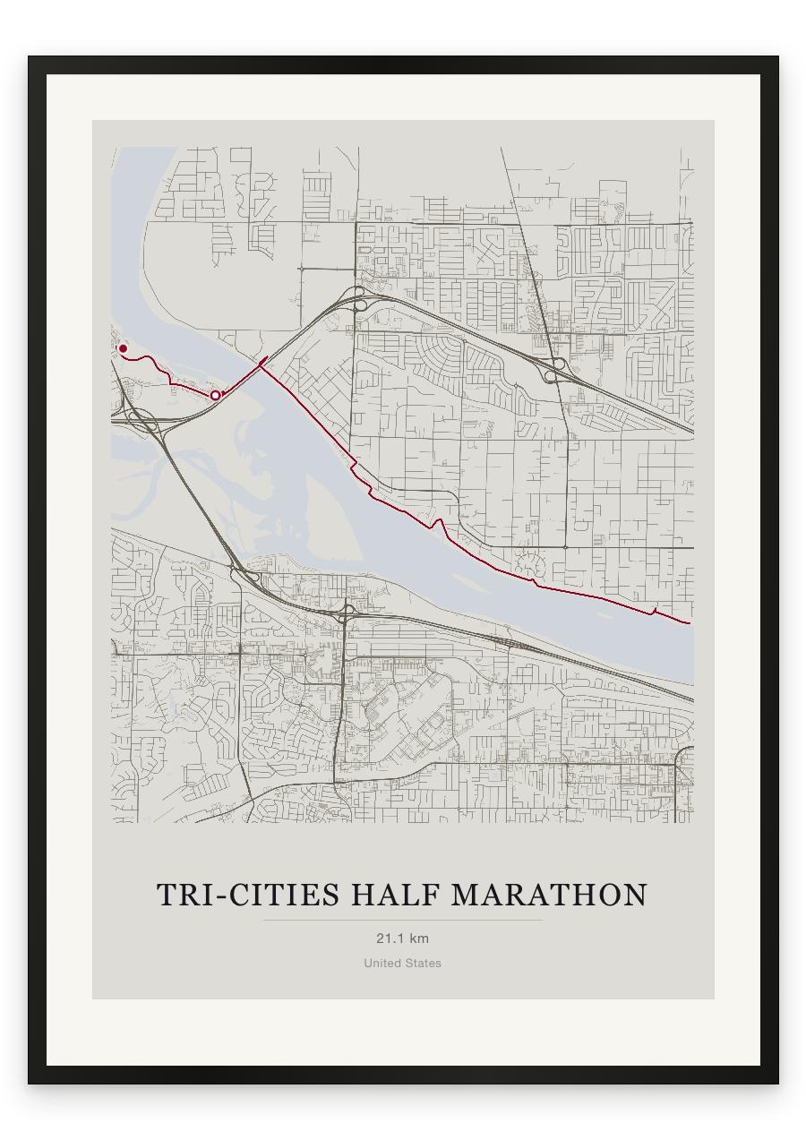 Tri-Cities Half Marathon route print — Chalk palette, classic map