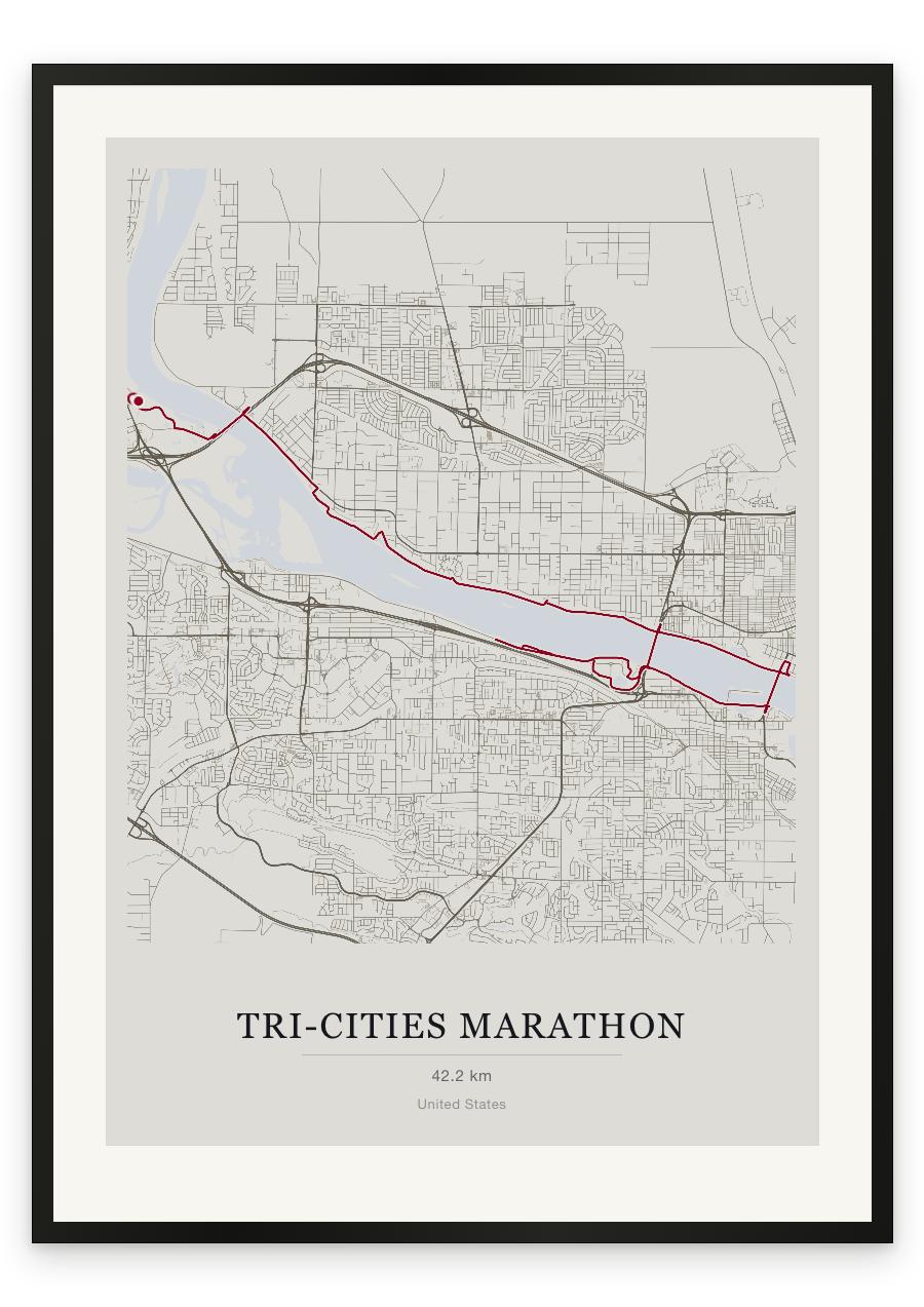 Tri-Cities Marathon route print — Chalk palette, classic map