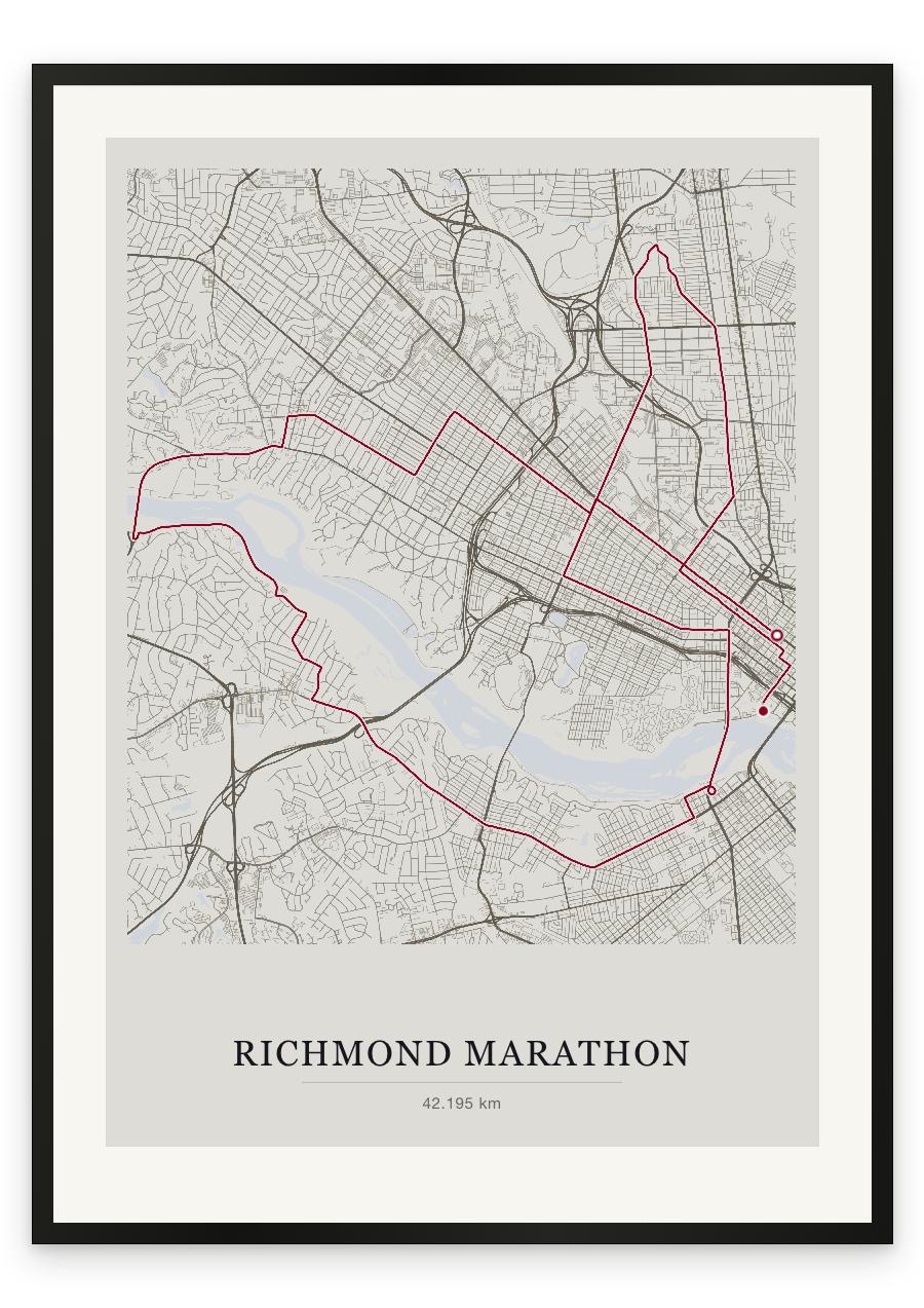 Richmond Marathon route print — Chalk palette, classic map
