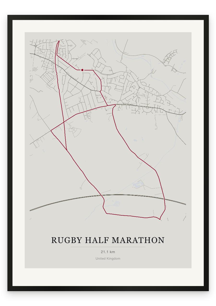 Rugby Half Marathon route print — Chalk palette, classic map