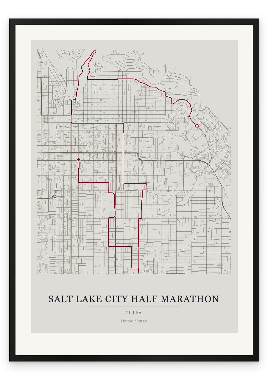Salt Lake City Half Marathon route print — Chalk palette, classic map