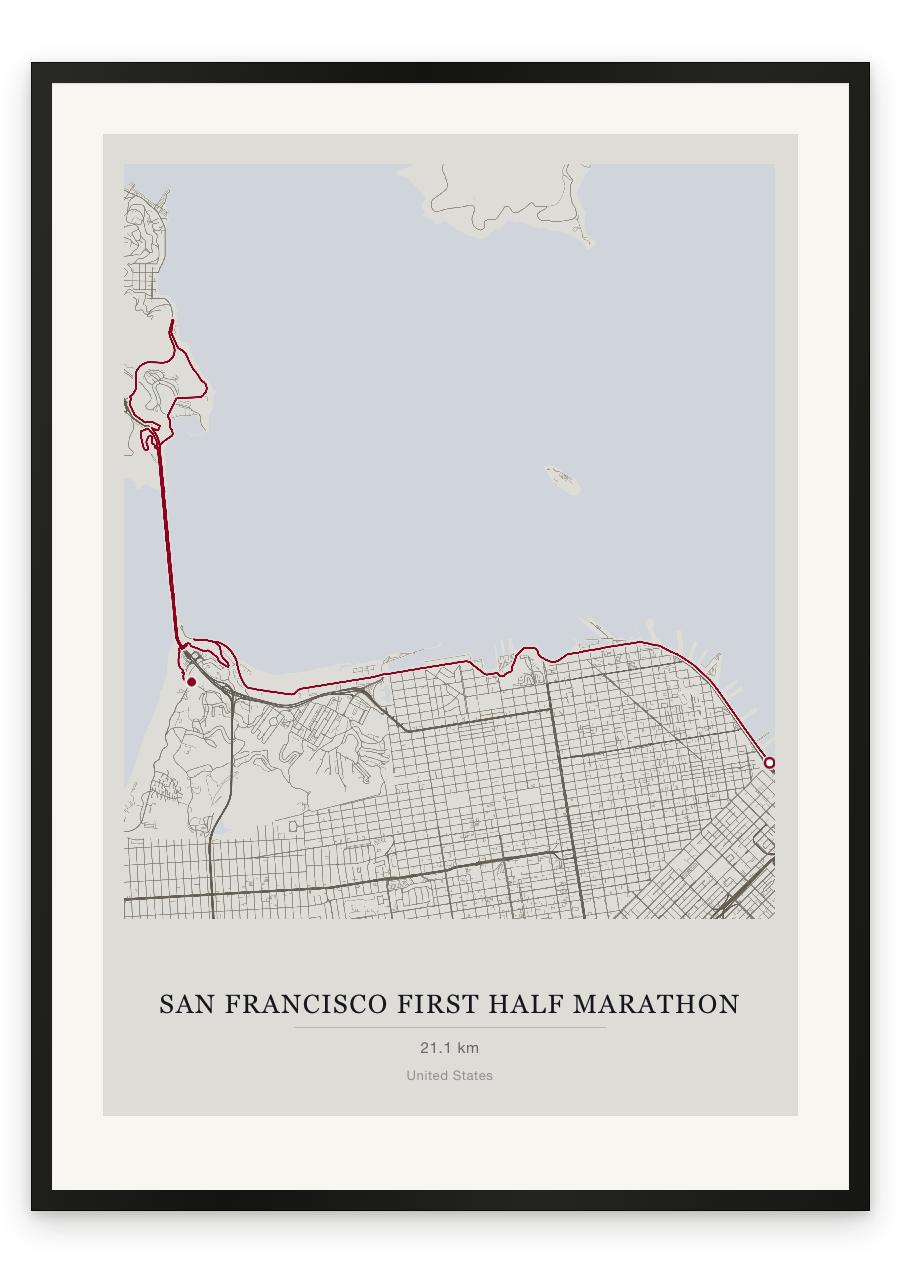 San Francisco First Half Marathon route print — Chalk palette, classic map