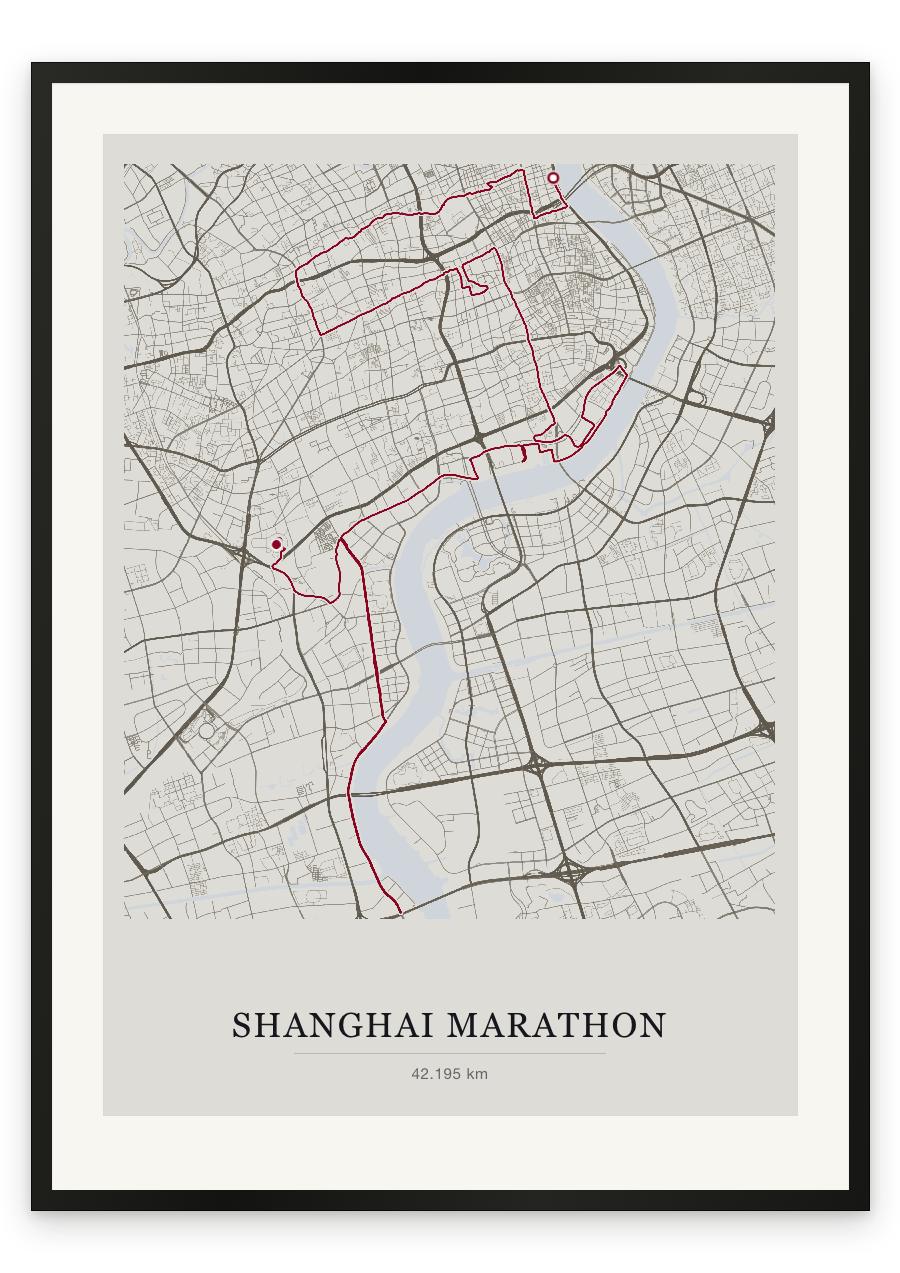Shanghai Marathon route print — Chalk palette, classic map