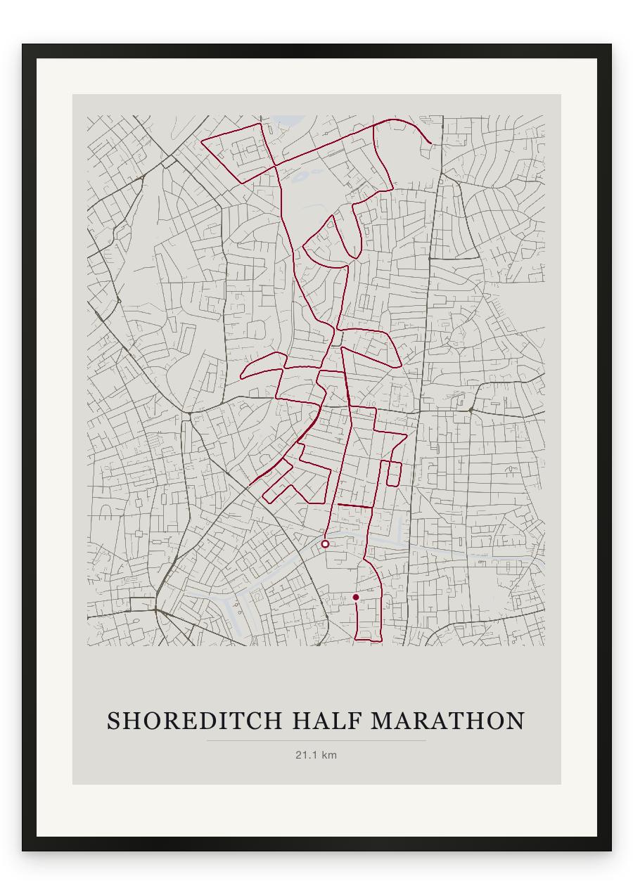 Shoreditch Half Marathon route print — Chalk palette, classic map