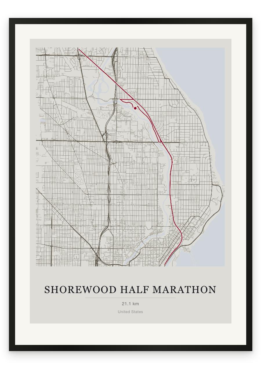 Shorewood Half Marathon route print — Chalk palette, classic map