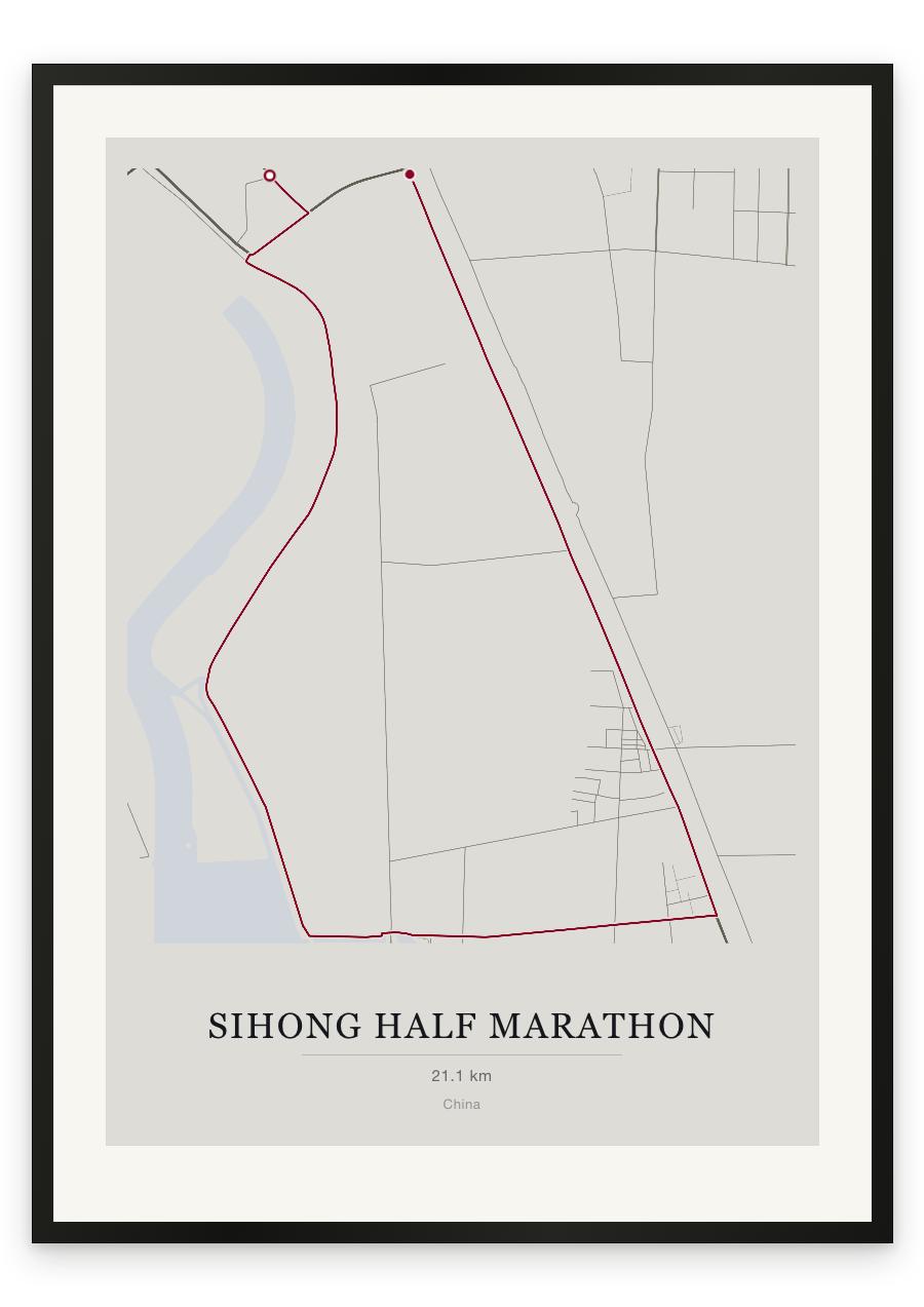 Sihong Half Marathon route print — Chalk palette, classic map