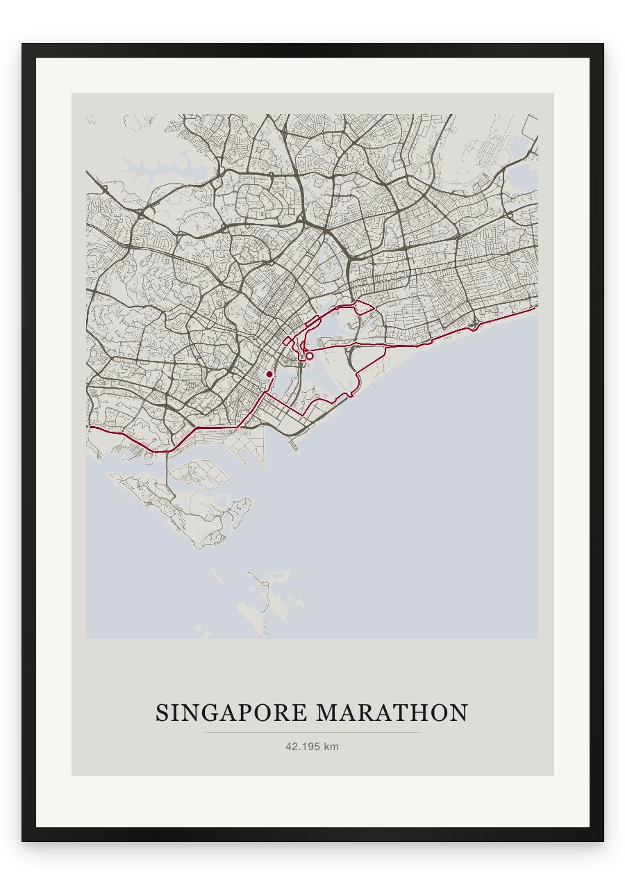 Singapore Marathon route print — Chalk palette, classic map