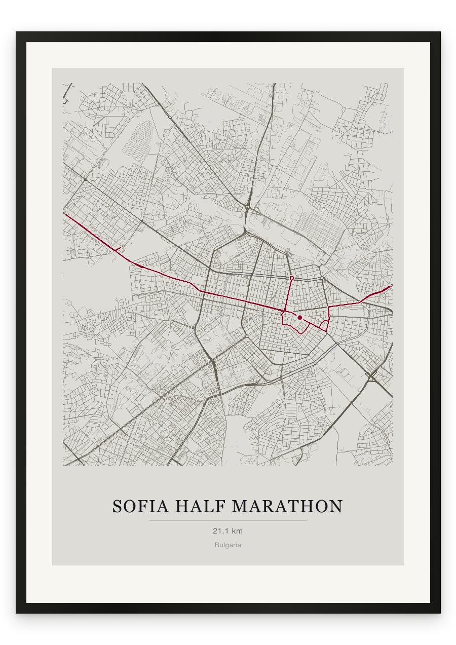 Sofia Half Marathon route print — Chalk palette, classic map