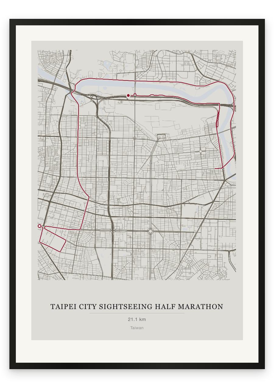 Taipei City Sightseeing Half Marathon route print — Chalk palette, classic map