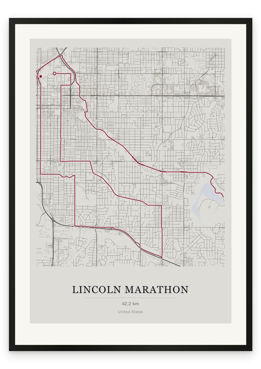 Lincoln Marathon route print — Chalk palette, classic map