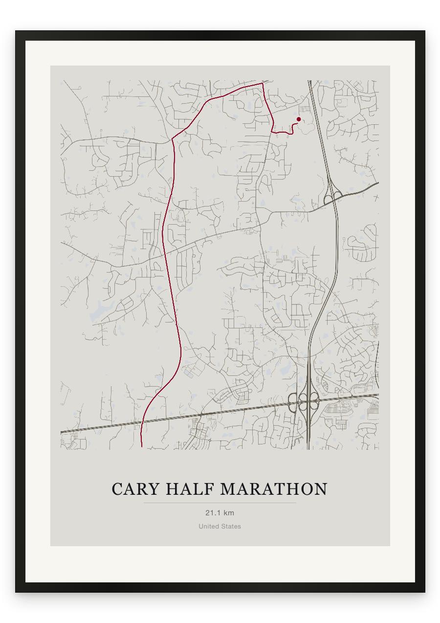 Cary Half Marathon route print — Chalk palette, classic map