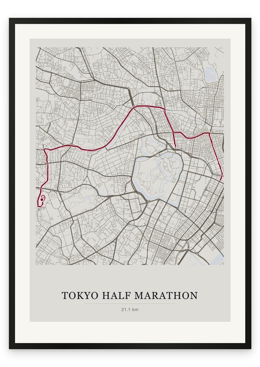 Tokyo Half Marathon route print — Chalk palette, classic map