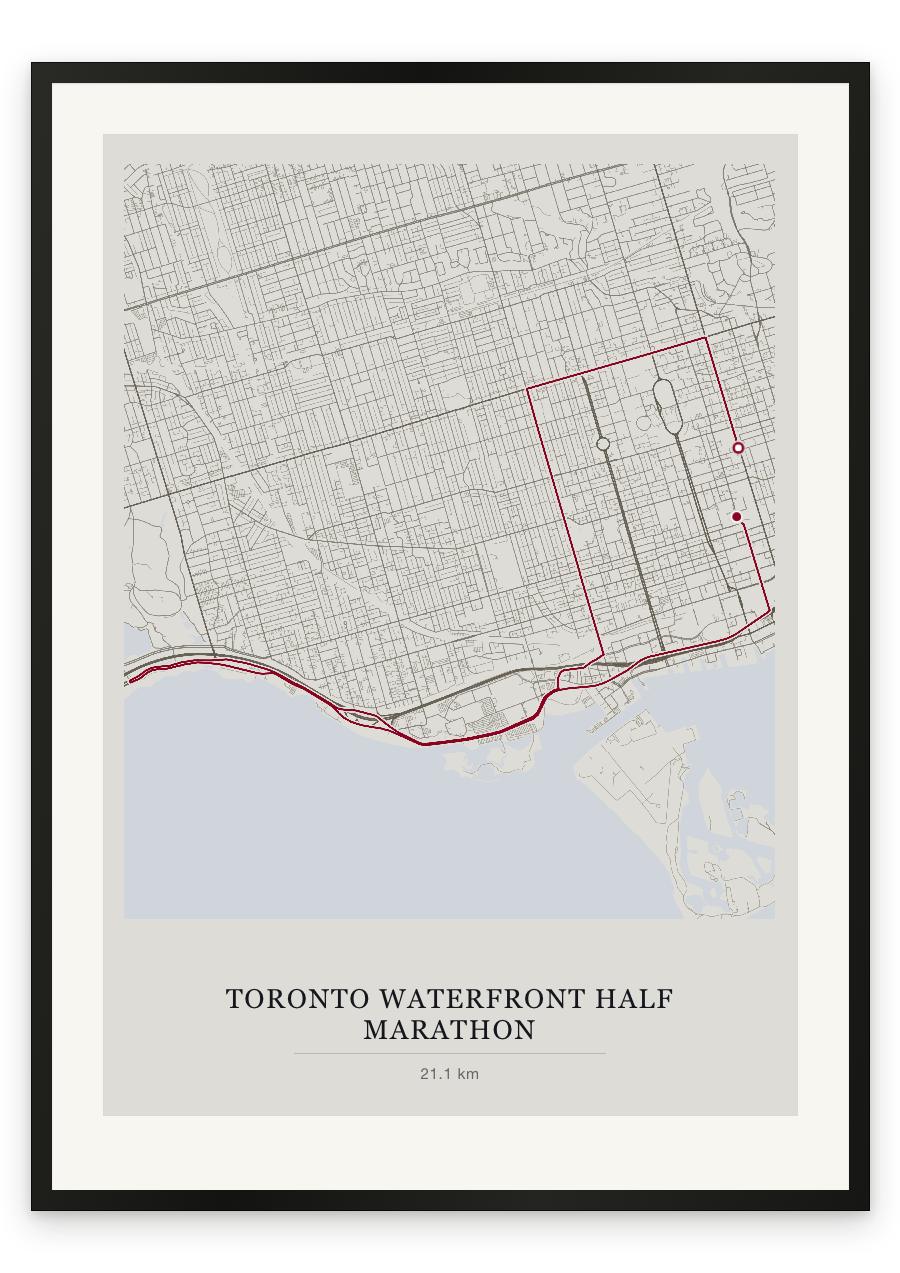 Toronto Waterfront Half Marathon route print — Chalk palette, classic map