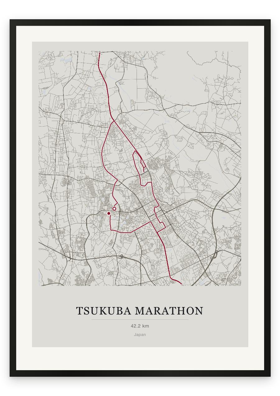 Tsukuba Marathon route print — Chalk palette, classic map