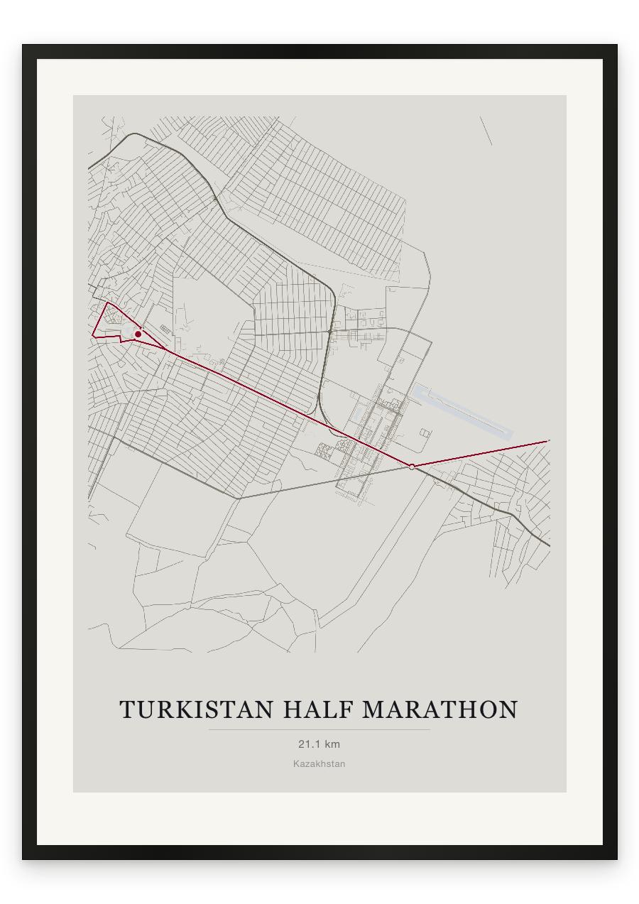 Turkistan Half Marathon route print — Chalk palette, classic map