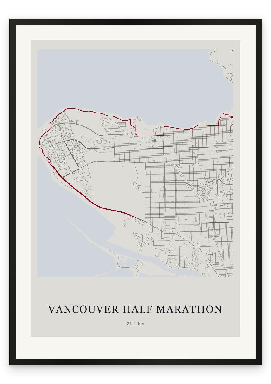 Vancouver Half Marathon route print — Chalk palette, classic map
