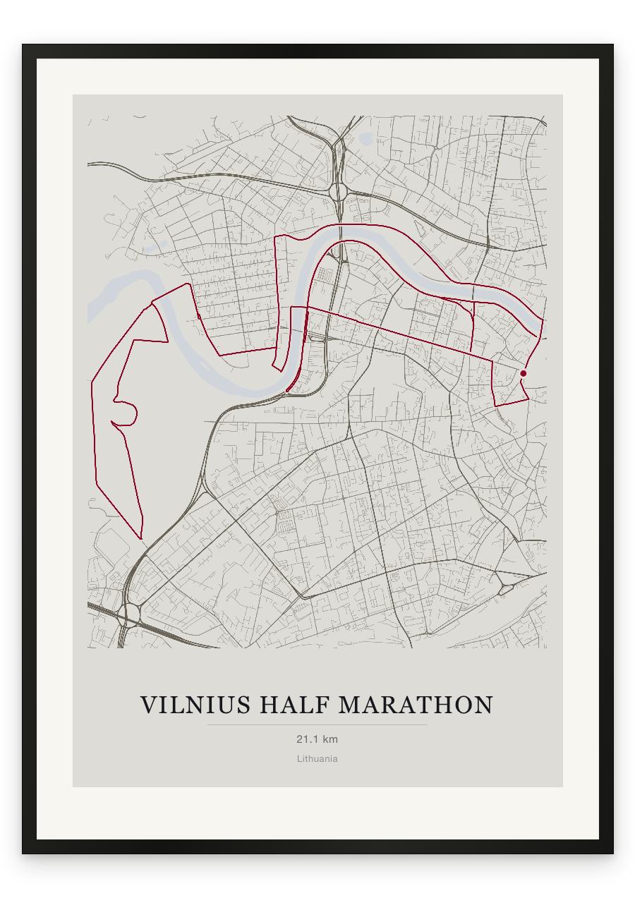 Vilnius Half Marathon route print — Chalk palette, classic map