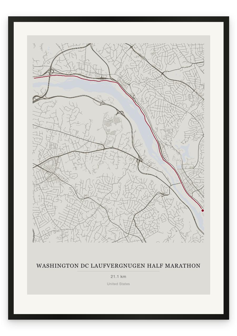 Washington DC Laufvergnugen Half Marathon route print — Chalk palette, classic map