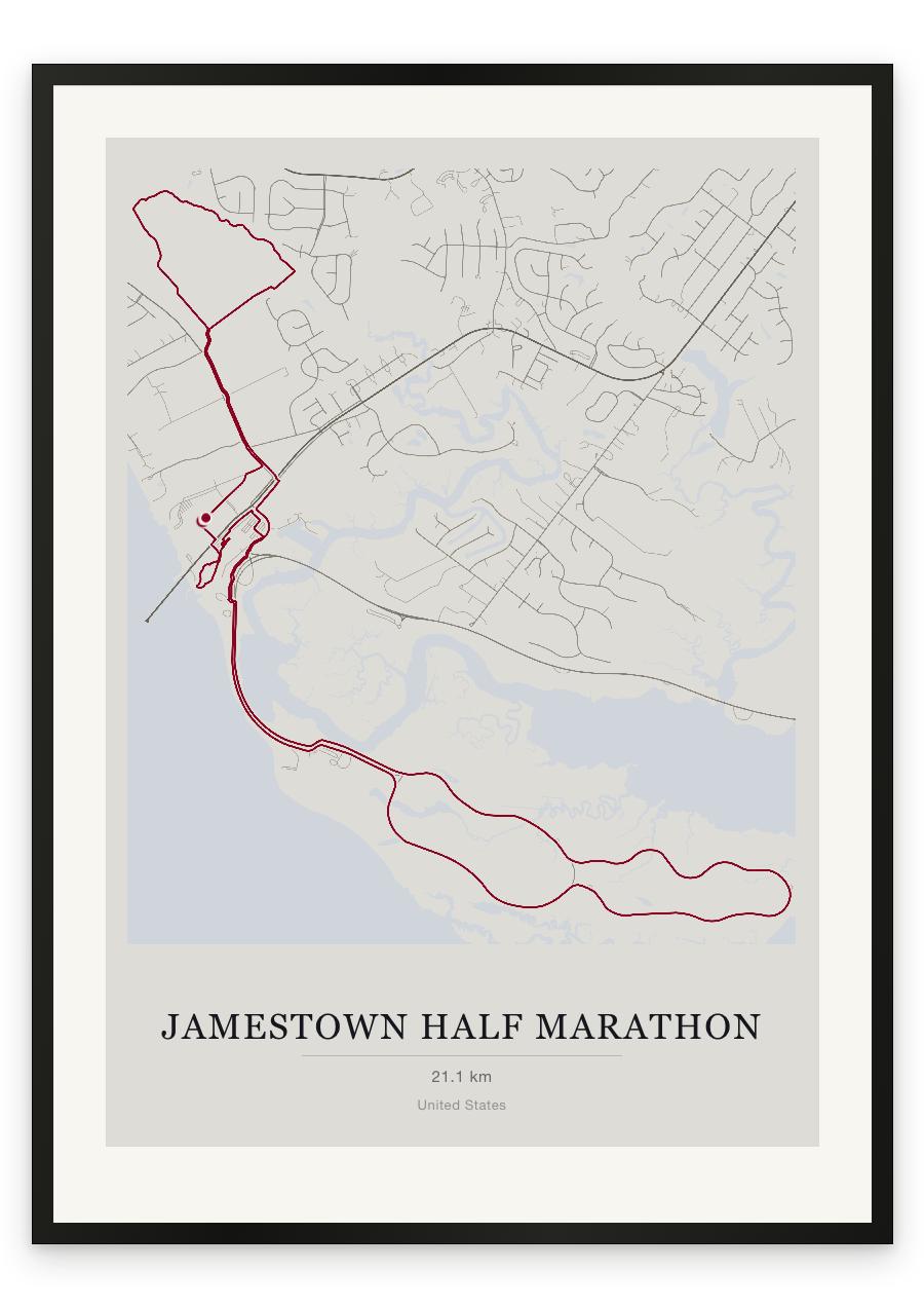 Jamestown Half Marathon route print — Chalk palette, classic map
