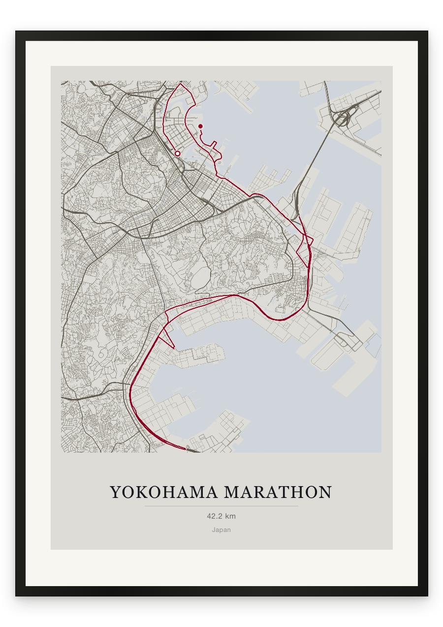 Yokohama Marathon route print — Chalk palette, classic map